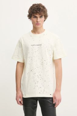Bavlnené tričko PURPLE BRAND HWT JERSEY SS TEE pánske, béžová farba, s potlačou, P117-HFGT125