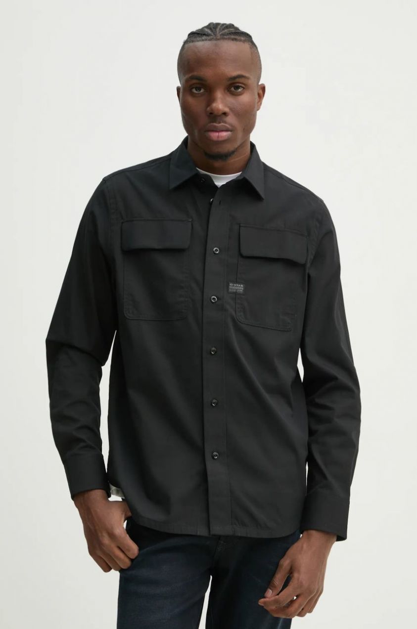Bavlnená košeľa G-Star Raw pánska, čierna farba, regular, s klasickým golierom, D23583-D773