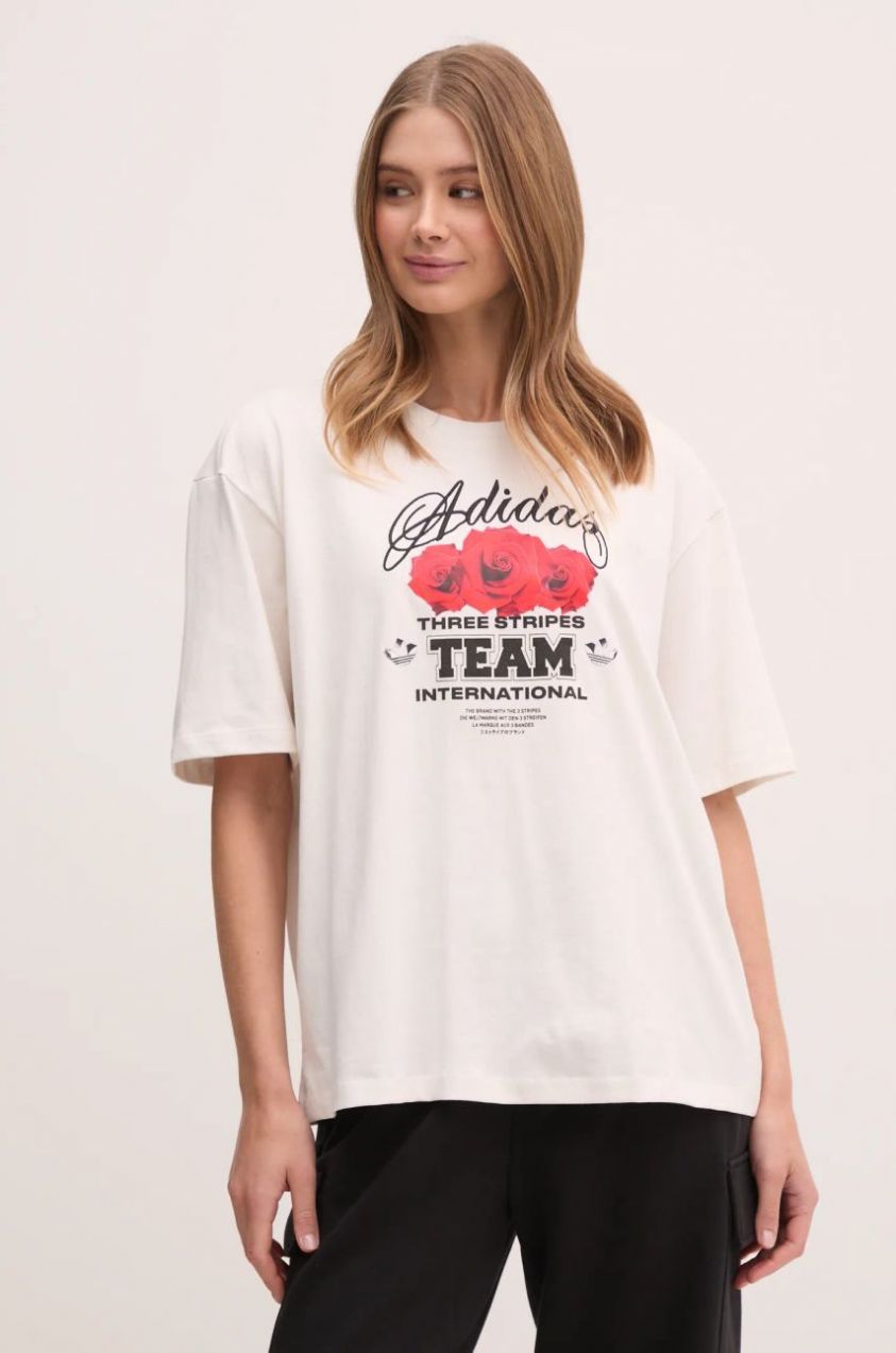 Tričko adidas Originals FLOWER TEE dámske, béžová farba, JN6690
