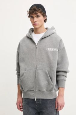 Bavlnená mikina PURPLE BRAND HWT FLEECE ZIP FRONT HOODY pánska, šedá farba, s kapucňou, s potlačou, P460-HHGG125
