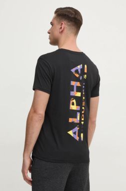 Bavlnené tričko Alpha Industries pánske, čierna farba, s potlačou, 128507CP