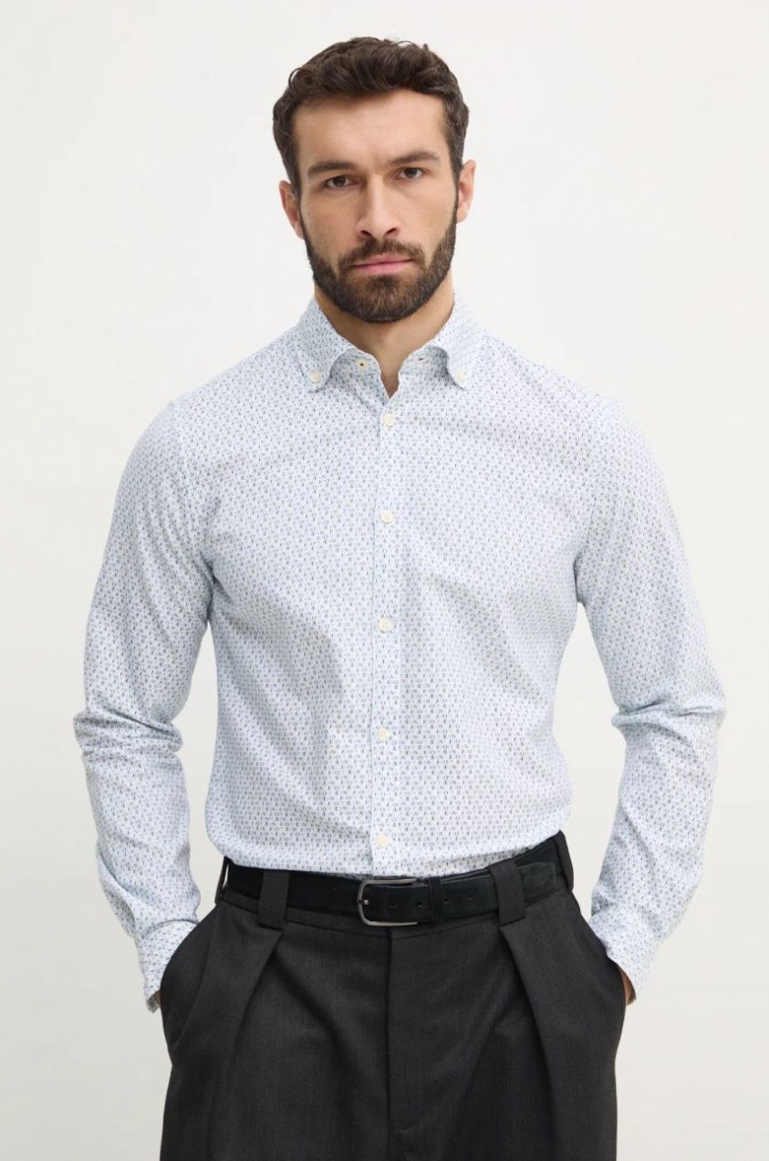 Bavlnená košeľa Joop! pánska, biela farba, regular, s golierom button-down, 30044861