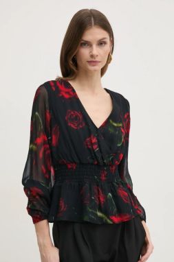 Blúzka Guess MISHKA dámska, čierna farba, vzorovaná, W5RH71 WGWX0