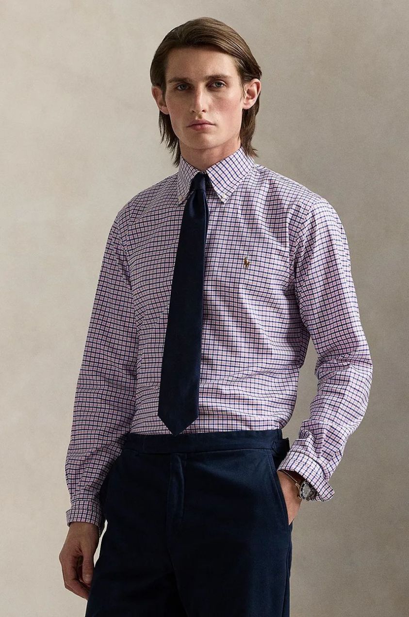 Bavlnená košeľa Polo Ralph Lauren pánska, ružová farba, regular, s golierom button-down, 712969014
