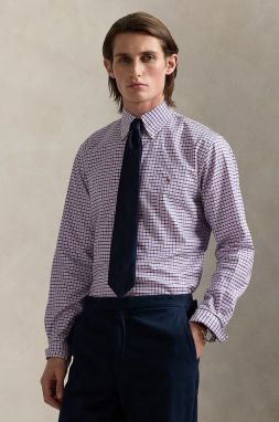 Bavlnená košeľa Polo Ralph Lauren pánska, ružová farba, regular, s golierom button-down, 712969014