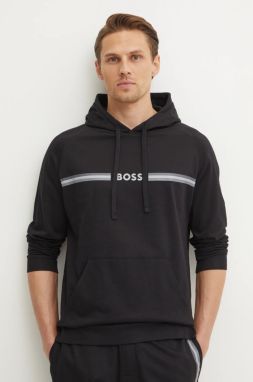 Bavlnená mikina BOSS čierna farba, s kapucňou, s potlačou, 50535854