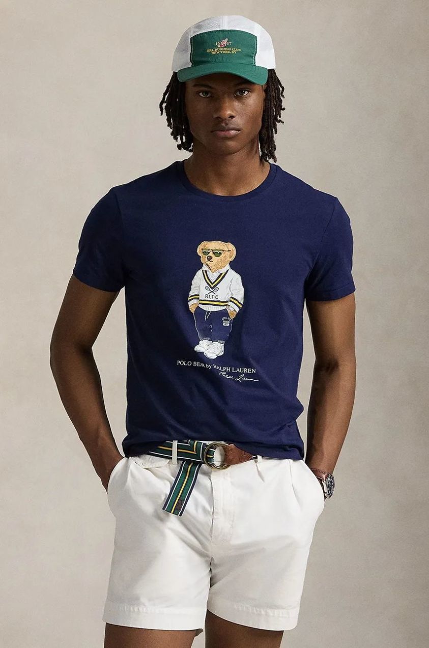 Bavlnené tričko Polo Ralph Lauren pánske, tmavomodrá farba, s potlačou, 710973137