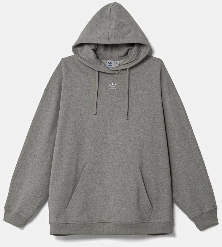 Bavlnená mikina adidas Originals Essential dámska, šedá farba, s kapucňou, s nášivkou, IY9616