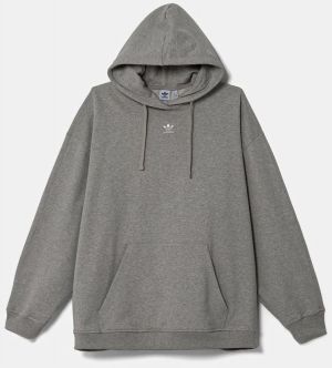Bavlnená mikina adidas Originals Essential dámska, šedá farba, s kapucňou, s nášivkou, IY9616