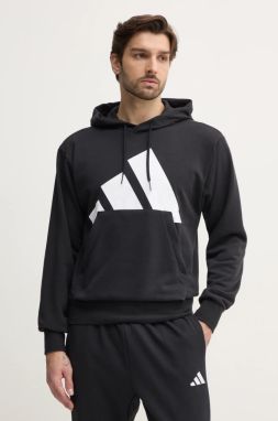 Mikina adidas Essentials pánska, čierna farba, s kapucňou, s potlačou, IN6164