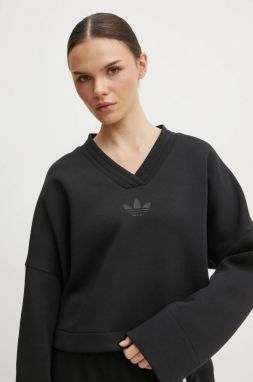 Mikina adidas Originals V-SWEATSHIRT dámska, čierna farba, jednofarebná, JJ0958