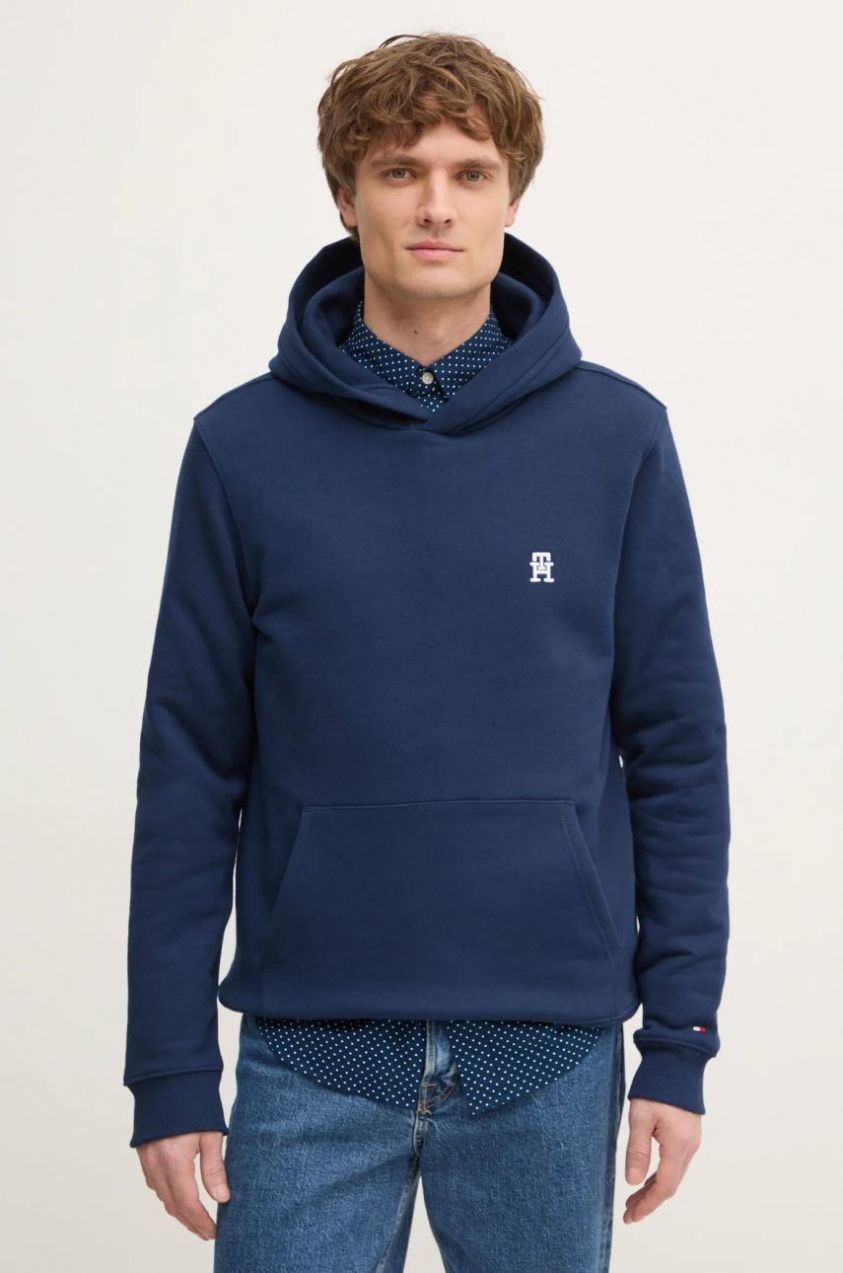 Bavlnená mikina Tommy Hilfiger pánska, tmavomodrá farba, s kapucňou, jednofarebná, MW0MW37469