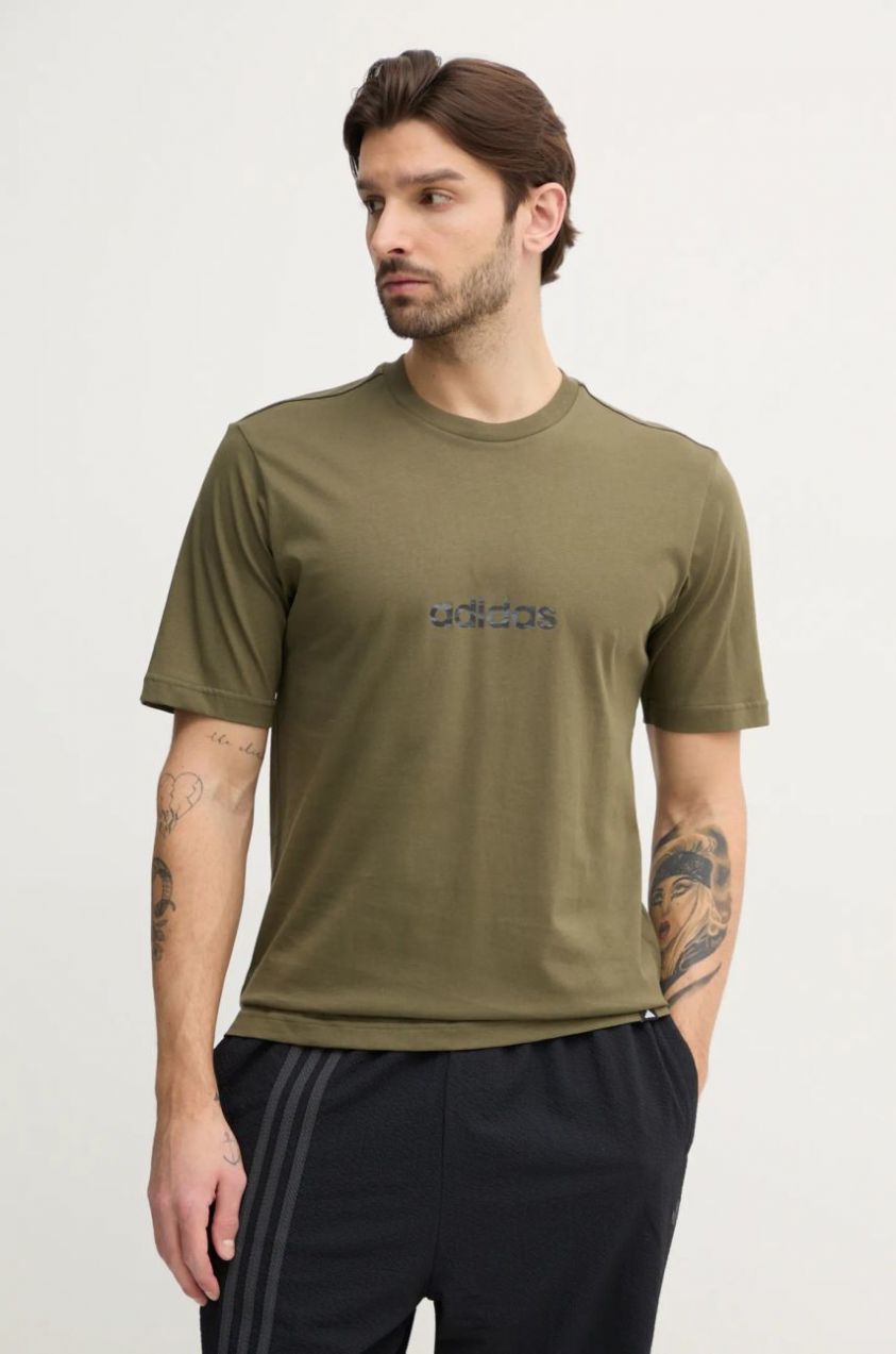 Bavlnené tričko adidas Camo pánske, zelená farba, s potlačou, JN1405