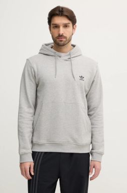 Bavlnená mikina adidas Originals Essential pánska, šedá farba, s kapucňou, jednofarebná, JD2405