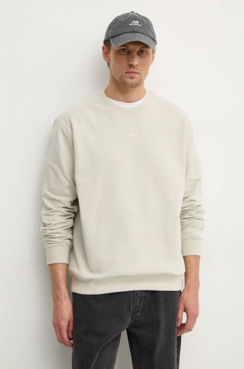Bavlnená mikina adidas Originals Essential pánska, béžová farba, jednofarebná, JD3304