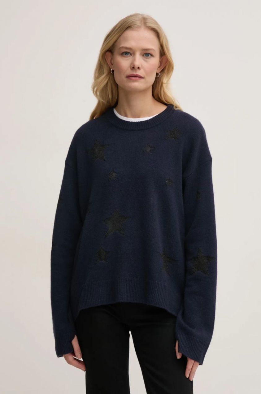 Vlnený sveter ZADIG&VOLTAIRE dámsky, tmavomodrá farba, KWSW01598
