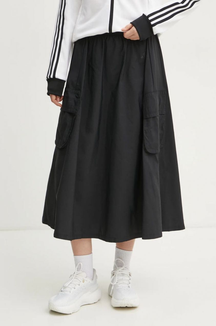 Sukňa adidas City Escape čierna farba, midi, áčkový strih, JY0513