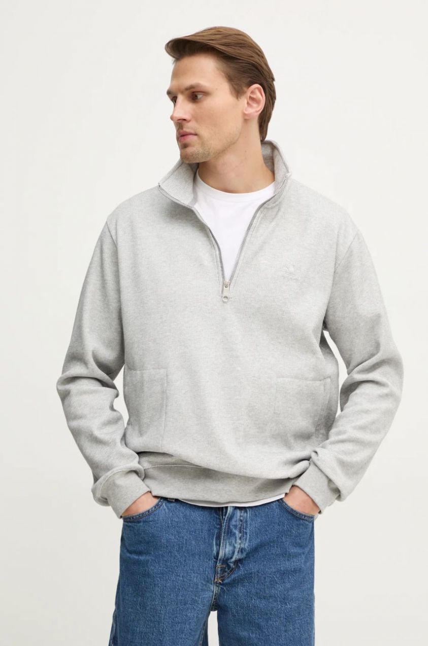 Mikina adidas Originals Essential pánska, šedá farba, s nášivkou, JD2447
