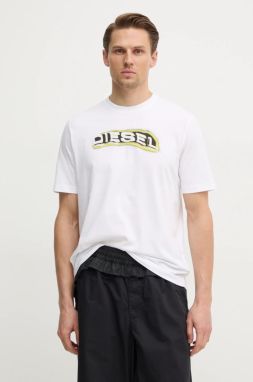 Bavlnené tričko Diesel T-ADJUST-R4 T-SHIRT pánske, biela farba, s potlačou, A16397.0GRAI