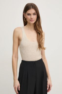 Top s prímesou ľanu Twinset béžová farba, 251TP3370