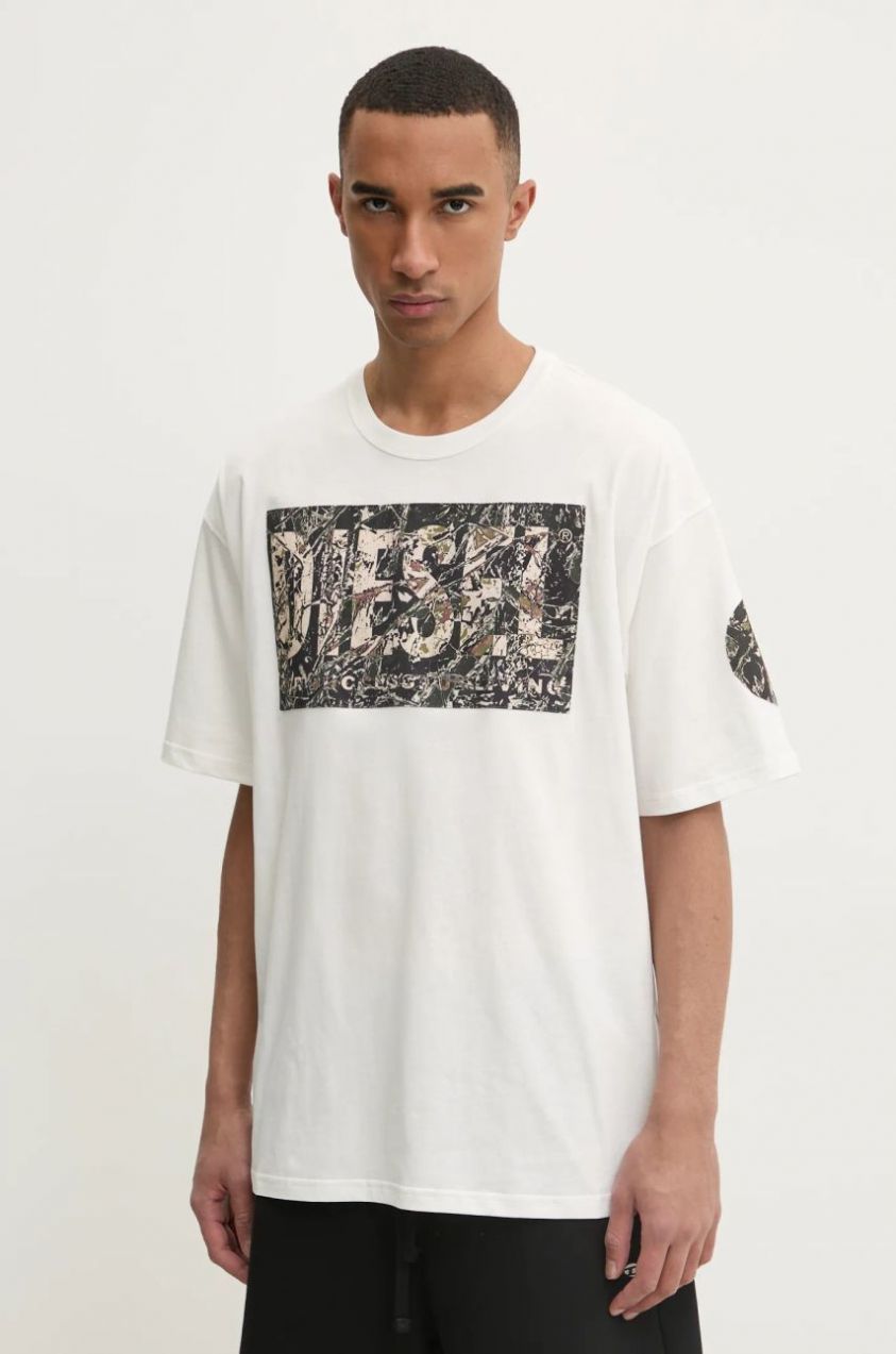 Tričko Diesel T-BOXT-R22 T-SHIRT pánske, béžová farba, s potlačou, A17613.0AGRI