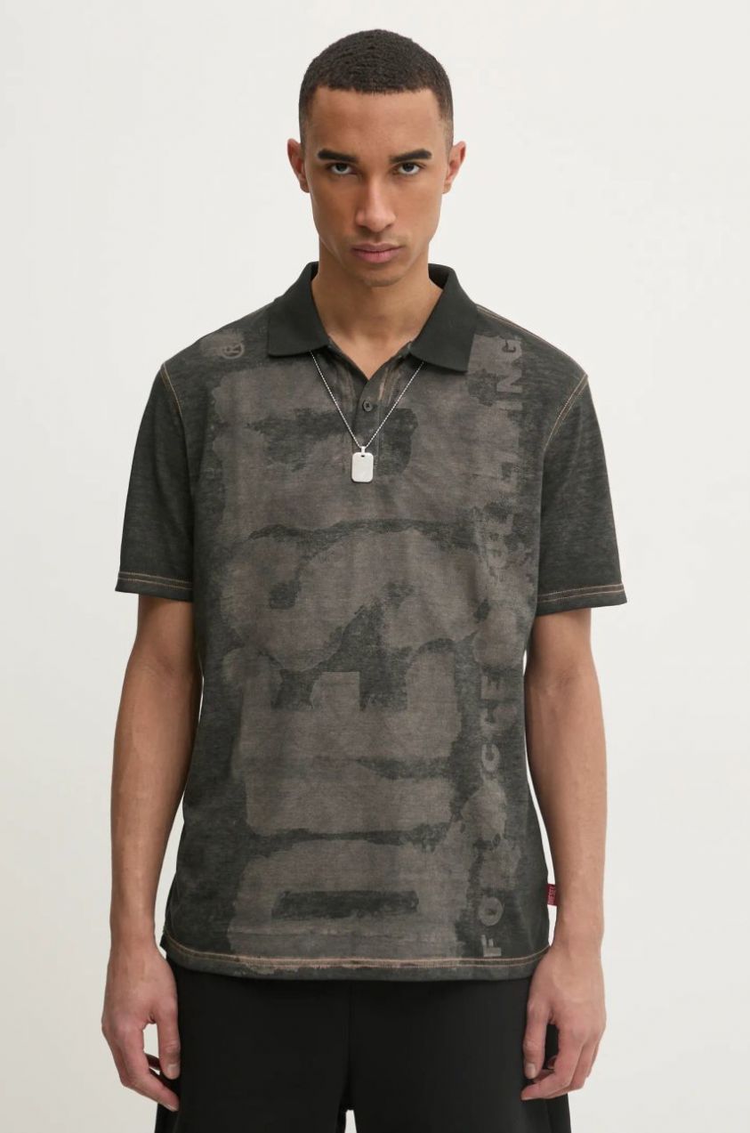 Polo tričko Diesel T-REJUST-NC POLO SHIRT pánske, šedá farba, vzorované, A16167.0EGBJ