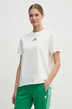 Bavlnené tričko adidas ALL SZN Graphic dámske, béžová farba, JN7384