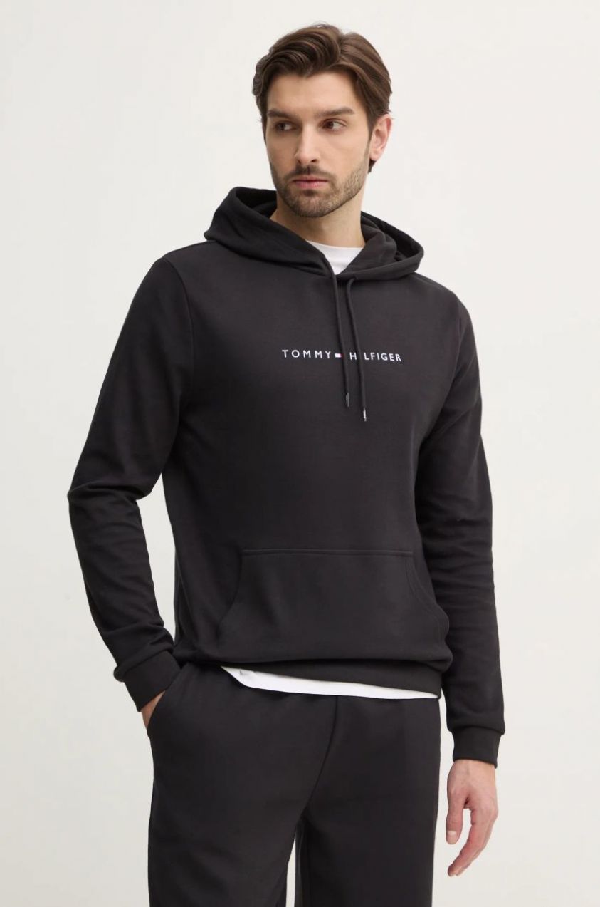 Mikina Tommy Hilfiger pánska, čierna farba, s kapucňou, s nášivkou, UM0UM03506