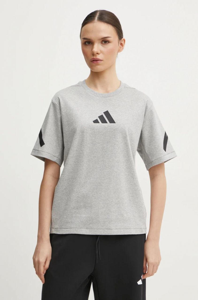 Bavlnené tričko adidas Z.N.E. dámske, šedá farba, JD9590