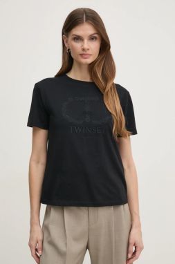 Bavlnené tričko Twinset dámske, čierna farba, 251TP2072