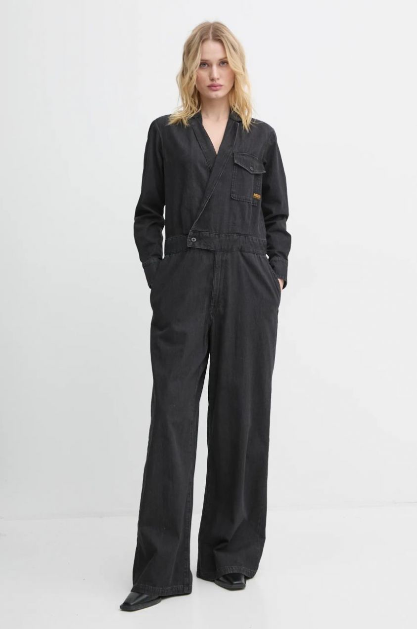 Rifľový overal G-Star Raw čierna farba, bavlnený, v výstrih, D25317-D540