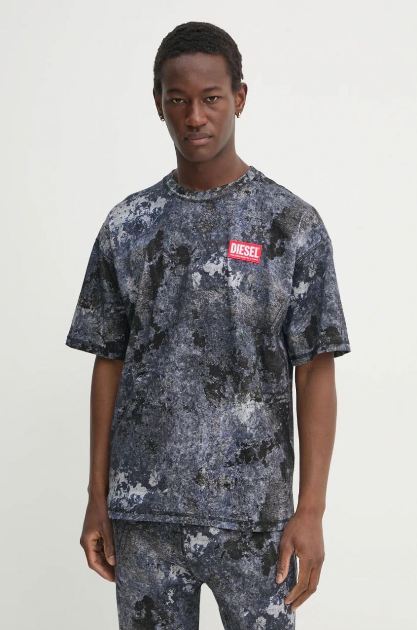 Bavlnené tričko Diesel T-BOXT-R12 T-SHIRT pánske, šedá farba, vzorované, A16403.0QLAF