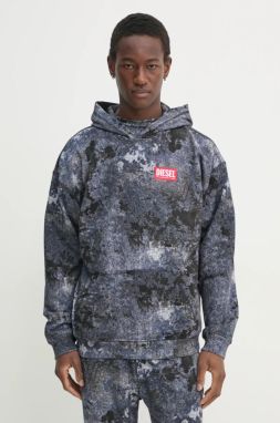 Bavlnená mikina Diesel S-BOXT-HOOD-R8 SWEAT-SHIRT pánska, šedá farba, s kapucňou, vzorovaná, A16404.0QLAG