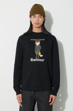 Bavlnená mikina Barbour x Maison Kitsune Fox Head Hoodie pánska, hnedá farba, s kapucňou, s nášivkou, MOL0569