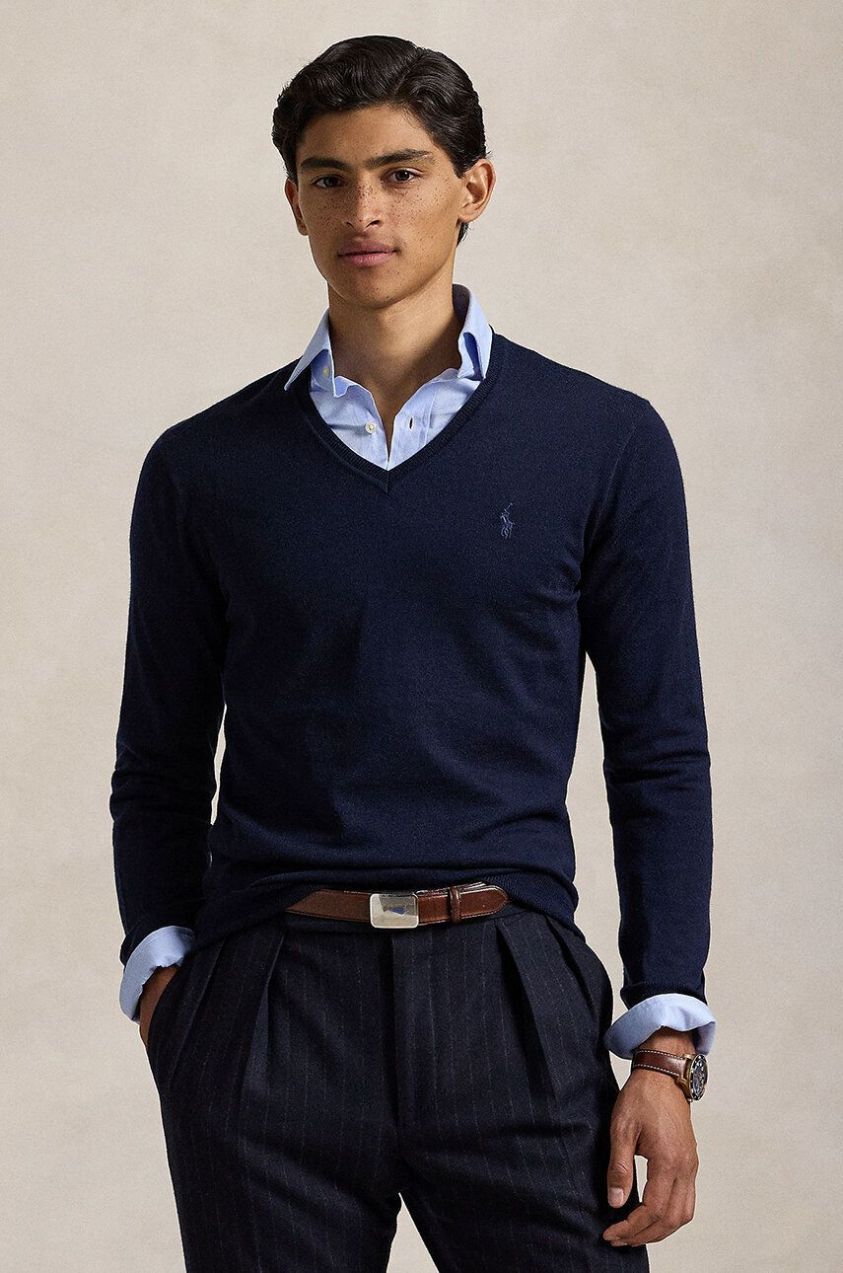 Vlnený sveter Polo Ralph Lauren RWS-Longsleeve pánsky, tenký, 710946142