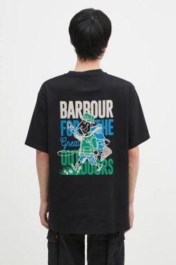 Bavlnené tričko Barbour Leonard OS Graphic pánske, čierna farba, s potlačou, MTS1353