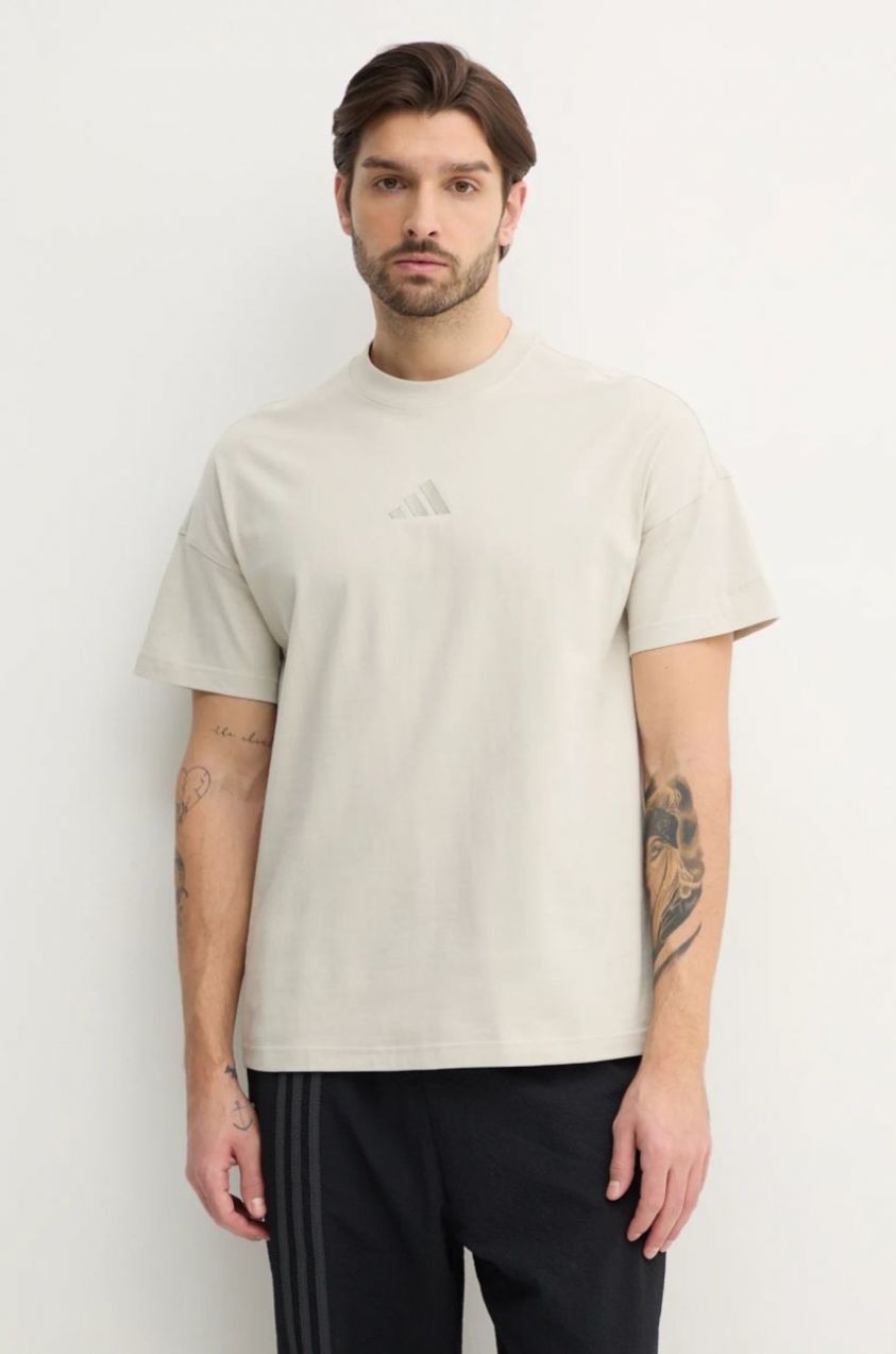 Bavlnené tričko adidas ALL SZN pánske, béžová farba, s nášivkou, JI6403