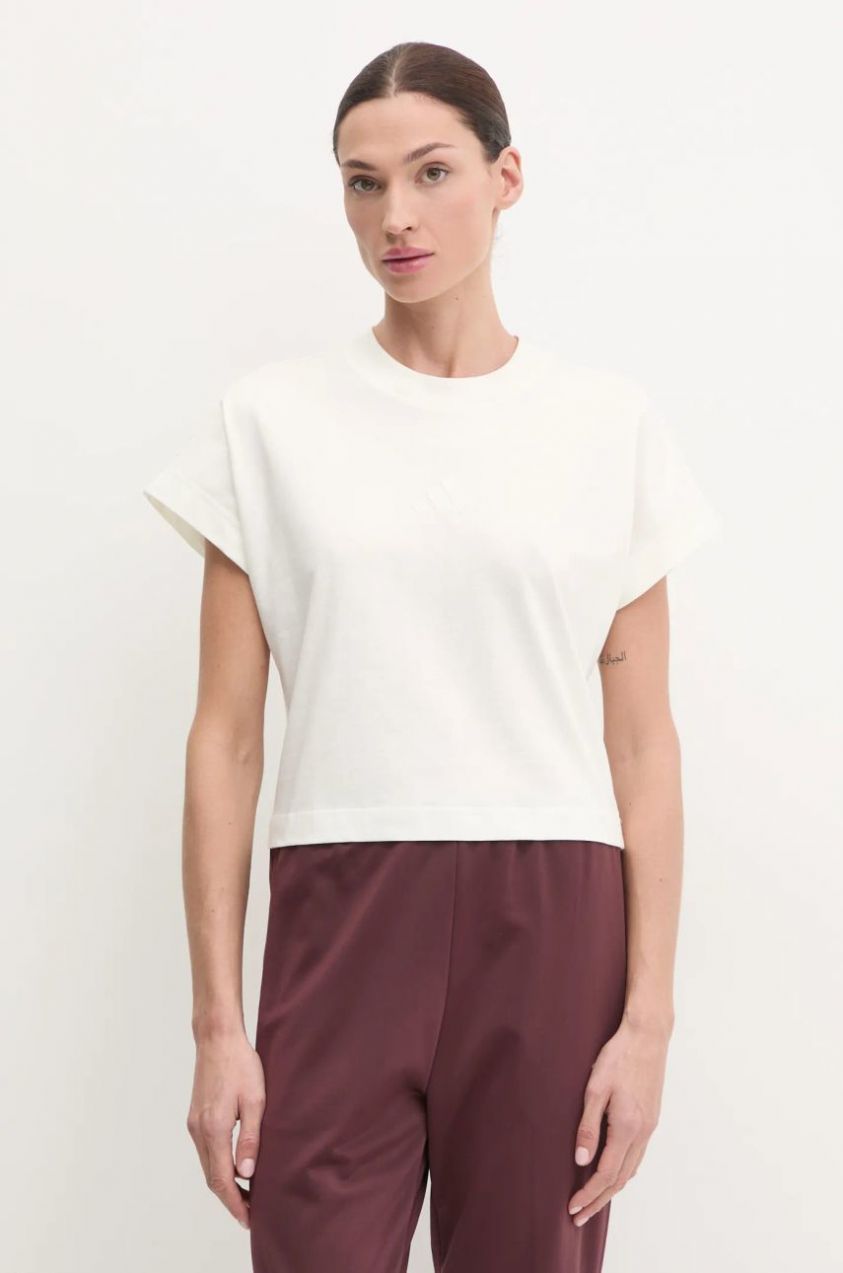 Bavlnené tričko adidas ALL SZN dámske, béžová farba, JJ1243