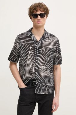 Bavlnená košeľa Calvin Klein pánska, čierna farba, regular, s klasickým golierom, KM0KM01155