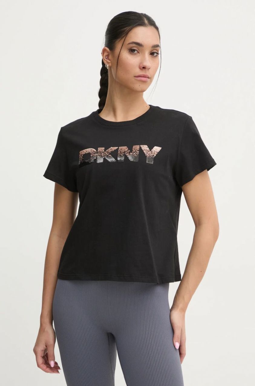 Bavlnené tričko Dkny dámske, čierna farba, DP4T1035