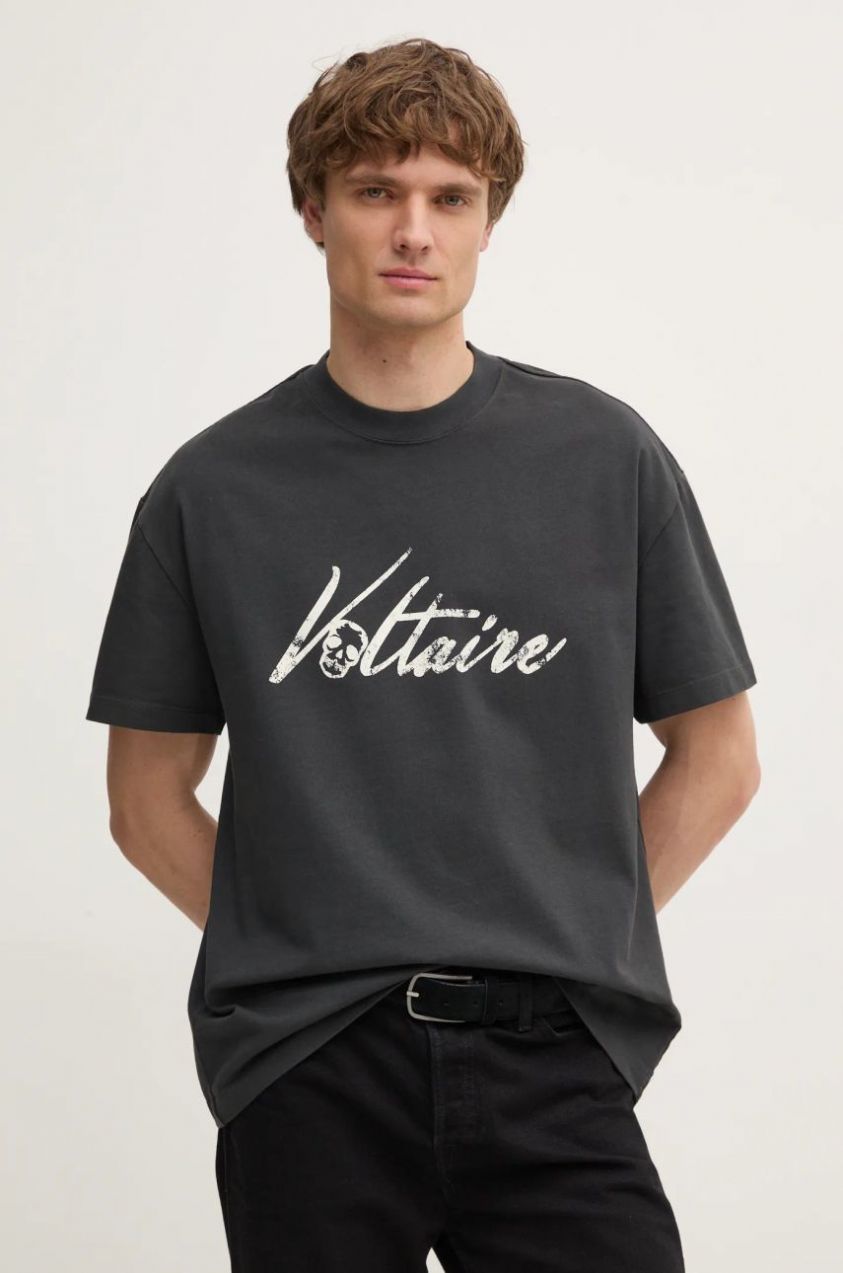 Bavlnené tričko ZADIG&VOLTAIRE pánske, šedá farba, s potlačou, JMTS01718