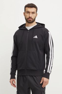 Mikina adidas Essentials pánska, čierna farba, s kapucňou, jednofarebná, JD1877