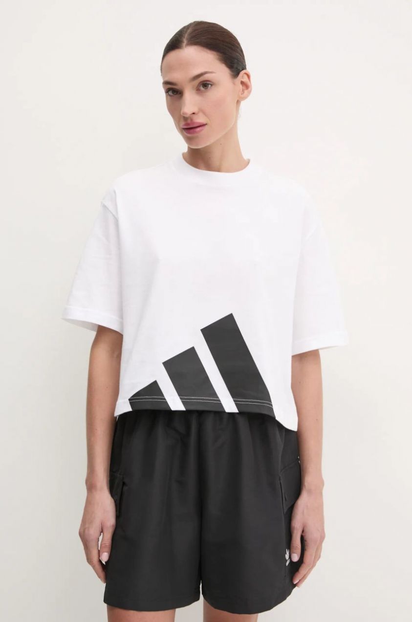 Bavlnené tričko adidas Essentials dámsky, biela farba, JG8737