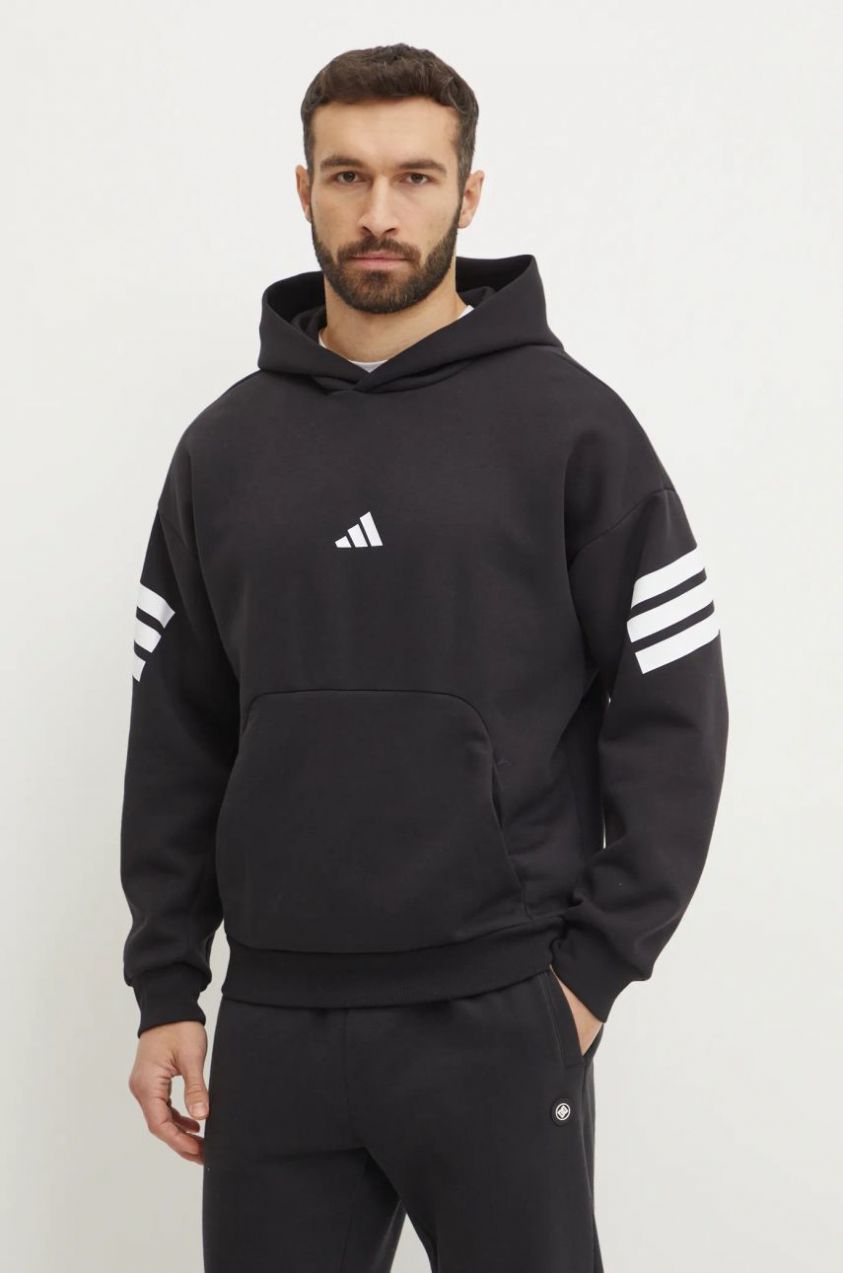 Mikina adidas Future Icons pánska, čierna farba, s kapucňou, s potlačou, JD4838