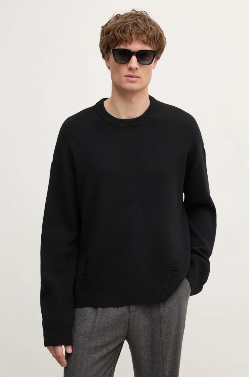 Vlnený sveter ZADIG&VOLTAIRE pánsky, čierna farba, teplý, KMSW00711