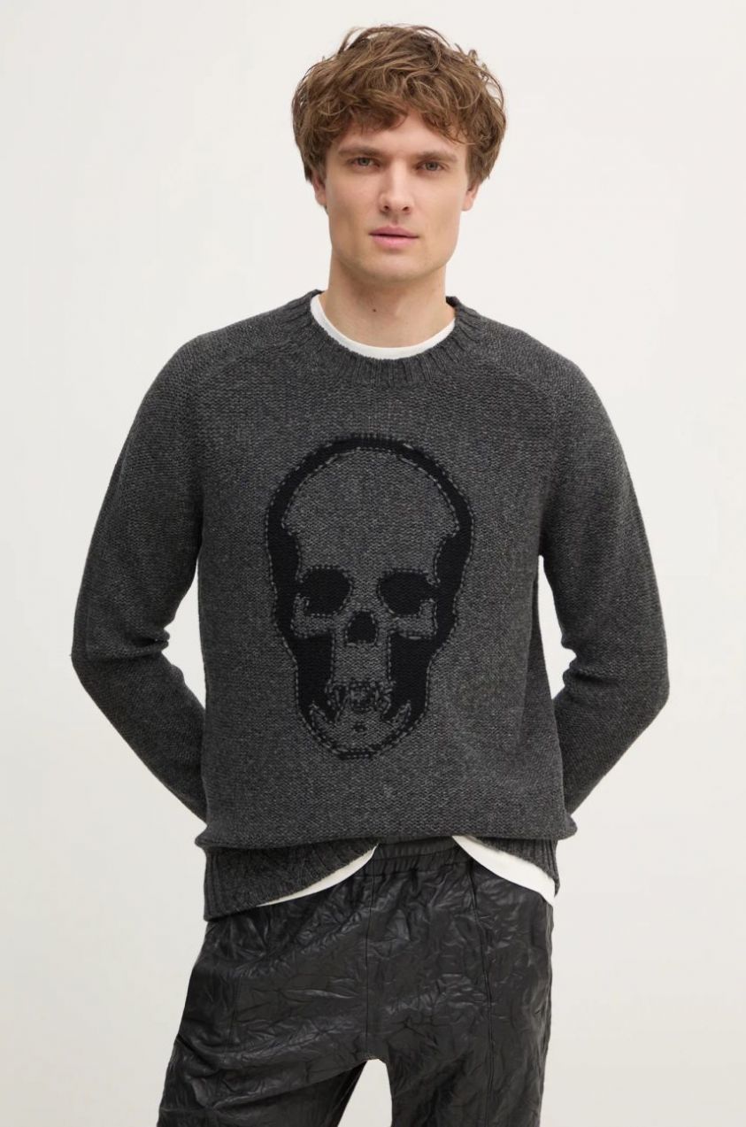 Vlnený sveter ZADIG&VOLTAIRE pánsky, šedá farba, KMSW01718