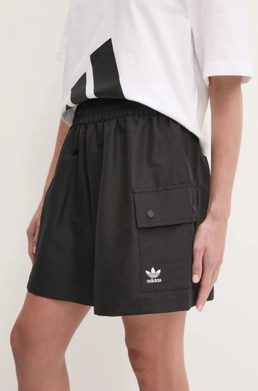 Šortky adidas Originals Essential dámske, čierna farba, jednofarebné, vysoký pás, JD1514