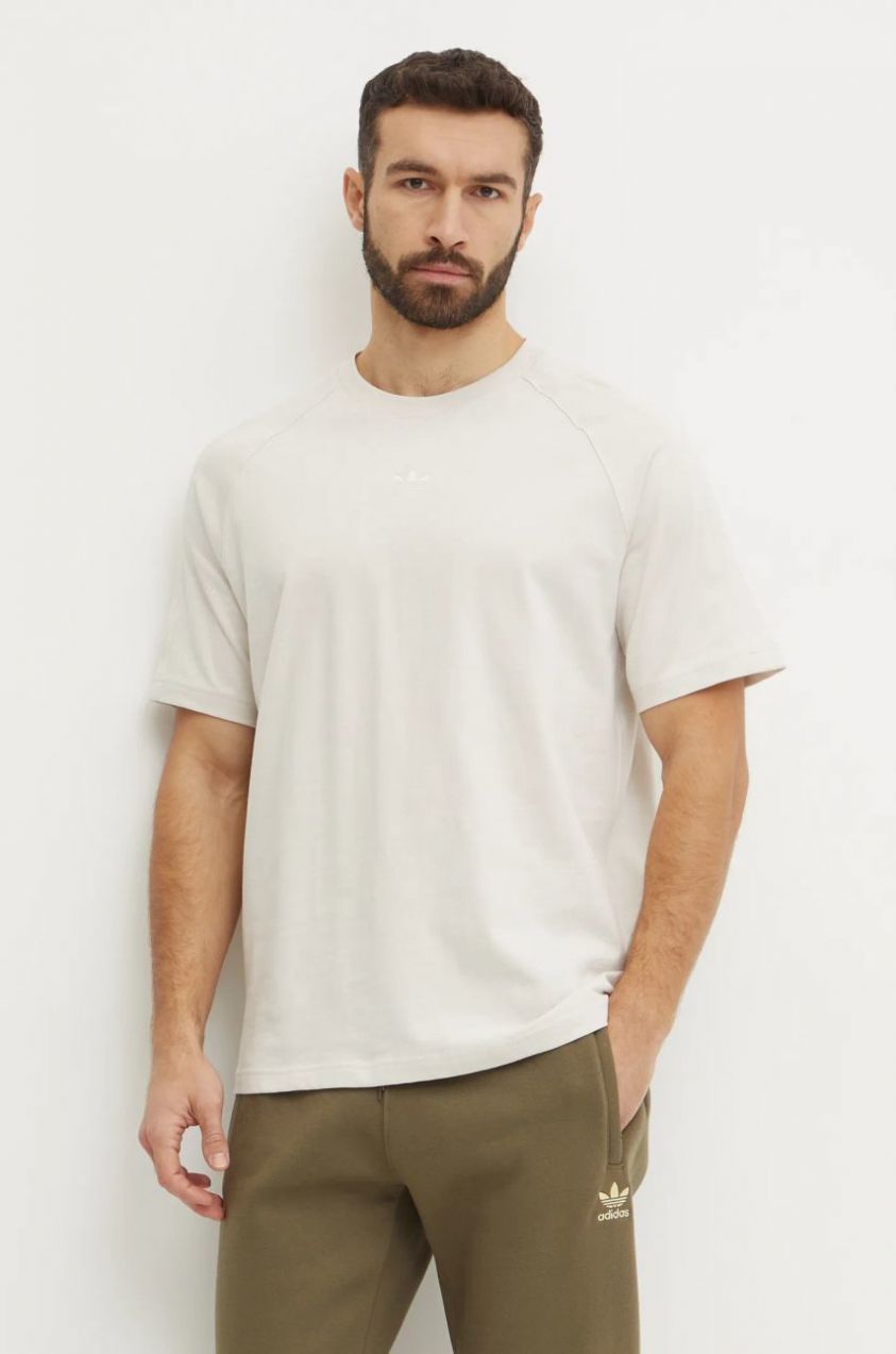 Bavlnené tričko adidas Originals Essential pánske, béžová farba, jednofarebné, JD3277