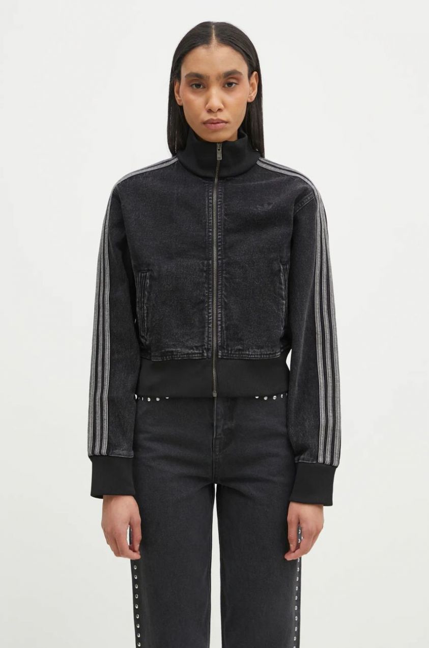 Mikina adidas Originals Adicolor Denim Tracktop dámska, čierna farba, vzorovaná, JD3110