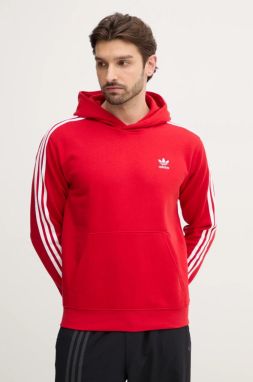 Mikina adidas Originals 3-Stripes pánska, červená farba, s kapucňou, s nášivkou, IR9868